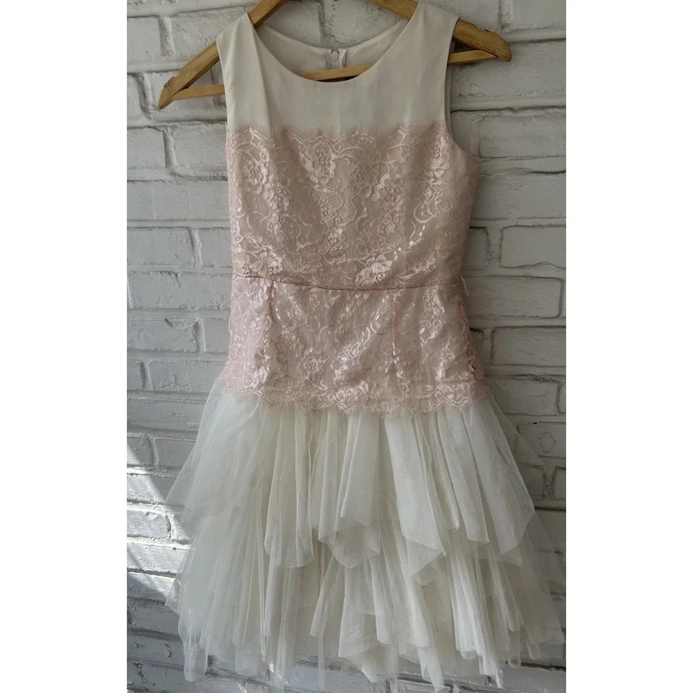 Chantilly Place Girls Size 14 Dress Pink Lace Drop Waist Tulle Formal Pageant